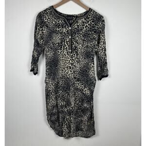 Zola Earthly Fashions Womens 3/4 Sleeve Black/Beige Leopard Print Dress Medium